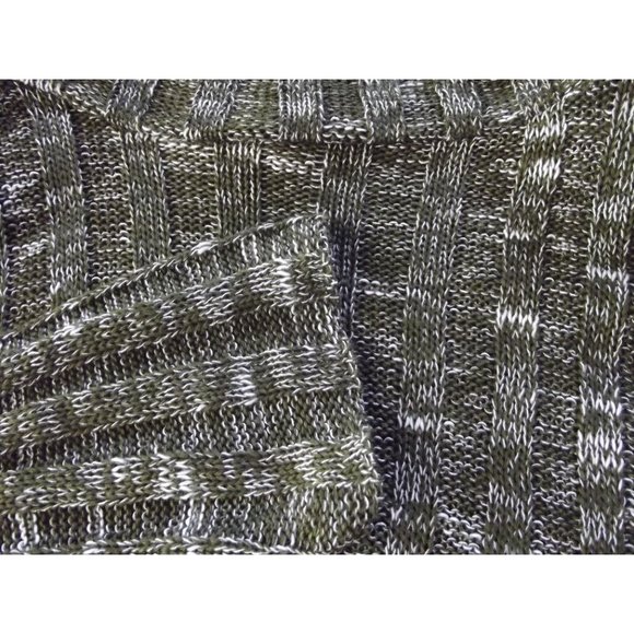 Knit Minded Small Green & White Marled Long Sleeve Cold Shoulder Sweater - Picture 5 of 7